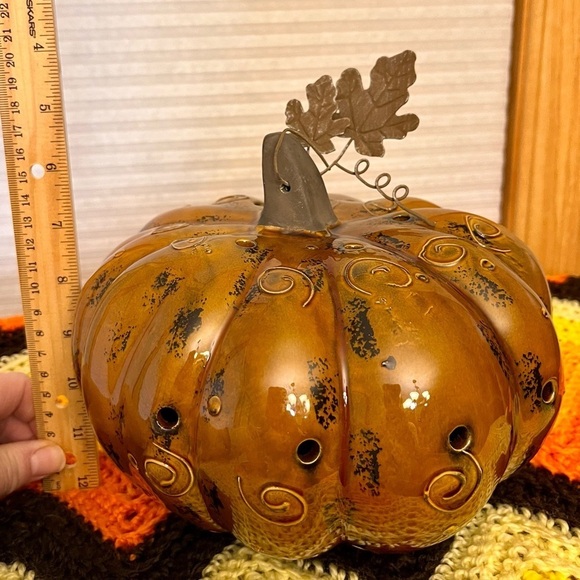 Burnt Orange Ceramic Pumpkin Patch Thanksgiving Halloween Autumn Friendsgiving - Picture 6 of 10